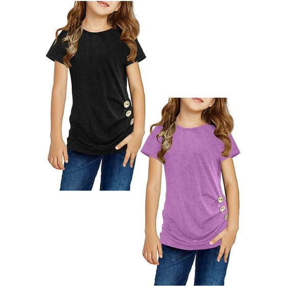 LUOGENLI 2 Pack T Shirts Christmas Shirts for Girls 10-12 Sports Knot Tunic Button Short Girls Sleeve Tshirt Casual Tops Front Blouse Tee Kids Girls Tops Summer Tops for Girls 12-14 Tank M