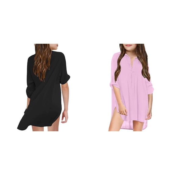 LUOGENLI 2 Pack T Shirts Christmas Shirts for Girls 11-12 Little Girl's Kids Swimsuit Beach Cover up for Girl Chiffon Shirt Bikini Beachwear Bathing Suit Beach Dress Swim Coverup S