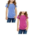 thumbnail image 1 of LUOGENLI 2 Pack T Shirts Girls Summer Tops Size 7-8 Knot Tunic Button Short Girls Sleeve Tshirt Casual Tops Front Blouse Tee Kids Girls Tops Tops for Girls 10-12 Not Cropped L, 1 of 9