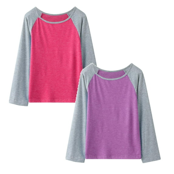 LUOGENLI 2 Pack T Shirts Shirts for Girls 14-16 Years Old Little Girls Casual Long Sleeve Raglan Sleeve T Shirts Crewneck Tunic Tops Kids Teen Color Block Tee Blouses Autumn Clothes XL