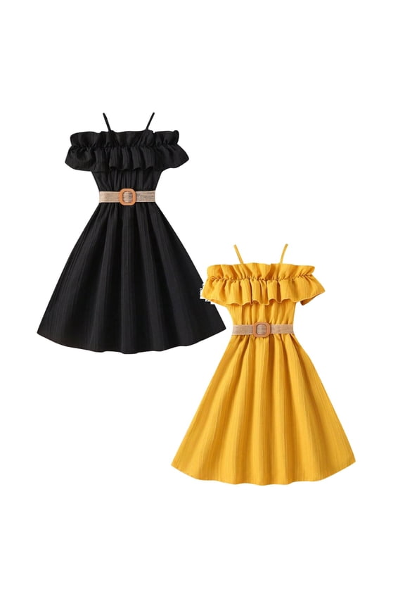 2 Pack Toddler Girls Summer Sleeveless Solid Color Princess Dress Dance Party with Belt Clothes Princess Dress up for Girls 4-6 Jasmine 8Y