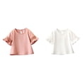 thumbnail image 1 of LUOGENLI 2 Pack Toddler Girls T Shirts Lace Half Sleeve Round Neck Loose Blouse Summer Solid Color Casual Girl Tops The 7th of July Shirts for Girls 8-10 White 18-24 Months, 1 of 9