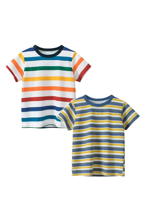 2 Pack Toddler Kids Baby Boys Girls Striped Short Sleeve Crewneck T Shirts Tops Tee Clothes for Children Shirts for Boys 8-10 90