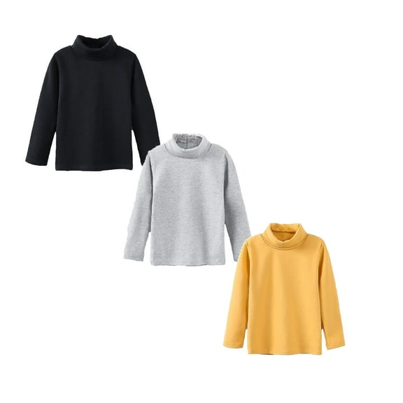 LUOGENLI 3 Pack Children's Turtleneck Base Shirt 2024 Autumn and Winter Cottonblend Men's and Women's Long Sleeved T Shirts with Warm Tops Shirts for Girls 110
