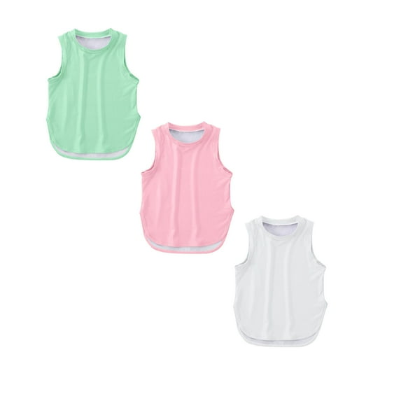 LUOGENLI 3 Pack T Shirts Christmas Shirts for Girls 14 Kids Girls Summer Athletic Solid Color Tank Tops Split Curved Hem Sleeveless Shirts for Gym Yoga Running 130