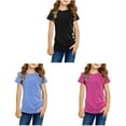 thumbnail image 1 of LUOGENLI 3 Pack T Shirts Summer Tops for Girls 2024 Trendy Kids Knot Tunic Button Short Girls Sleeve Tshirt Casual Tops Front Blouse Tee Kids Girls Tops Girls Summer Tops Size 16-18 XXL, 1 of 9