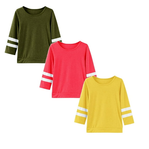 LUOGENLI 3 Pack T Shirts Tops for Girls 10-12 Crop Top Gymnastics Suit Kids Girls Casual Crewneck Tunic Tops Long Sleeve Pullover Sweatshirt Casual Loose Blouse T-Shirt 2Pcs M