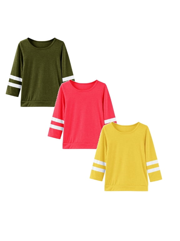 3 Pack T Shirts Tops for Girls 10-12 Crop Top Gymnastics Suit Kids Girls Casual Crewneck Tunic Tops Long Sleeve Pullover Sweatshirt Casual Loose Blouse T-Shirt 2Pcs M
