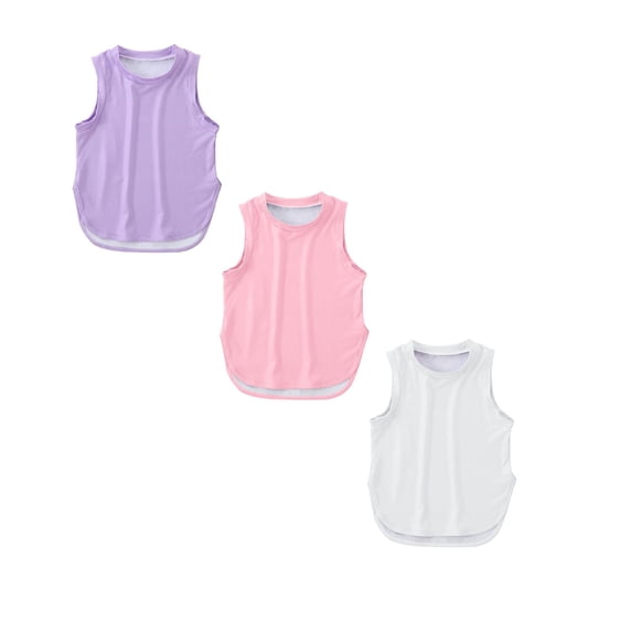 LUOGENLI 3 Pack Kids Girls Summer Athletic Solid Color Tank Tops Split Curved Hem Sleeveless Shirts for Gym Yoga Running Summer Tops for Girls 10-12 150