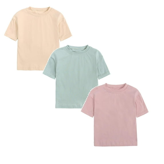 LUOGENLI 3 Pack T Shirts Tops for Girls Toddler Kids Baby Boys Girls Solid Basic Short Sleeve Crewneck T Shirts Tops Tee Clothes for Children Shirts for Girls 10-12 Crop Tops 90
