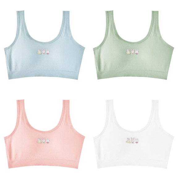 LUOGENLI 4 PCS Teen Girls' Sports Bra Racerback Straps & Soft Elastic Waistband for 10 to 16 Years Girls Bras No Underwire Set L