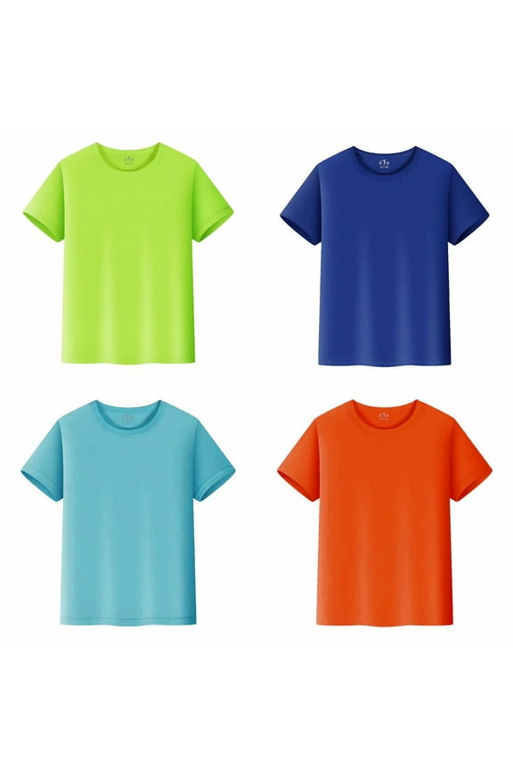 4 Pack Kids T Shirts Short Sleeve Plain Tops Tees Boy & Girl Unisex Toddler Children Crew Neck T Shirt The 7th of July Shirts for Boys 11-12 M