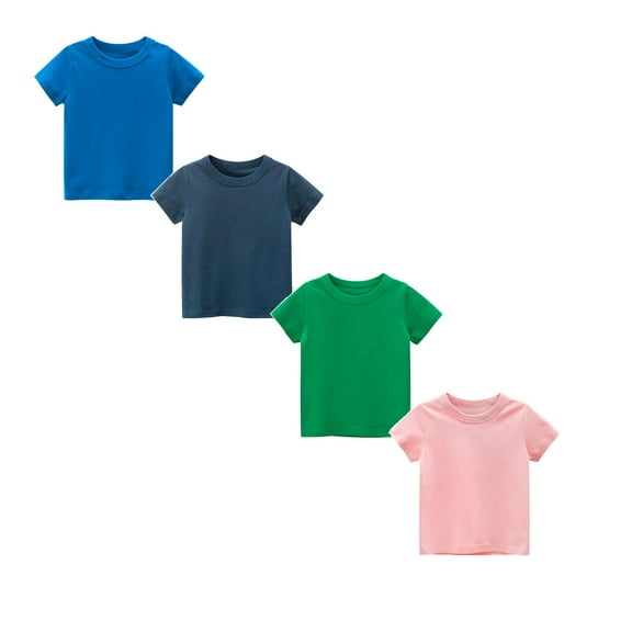 LUOGENLI 4 Pack Toddler Kids Girls Boys Short Sleeve Basic T Shirt Casual Summer Tees Shirt Tops Solid Color Preppy The 7th of July Shirts for Boys 10-12 100