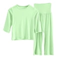 thumbnail image 1 of LUOGENLI 4T Girl Summer Outfits Girls Clothes Summer Solid Knit Short Sleeve T Shirt Tee Flare Pants Set Toddler Bottoms Outfit Little Girls Outfits Light Green 12-18 Months, 1 of 3