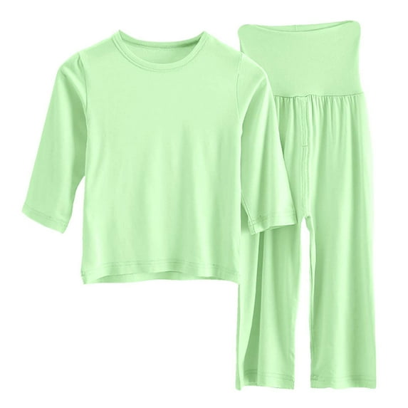LUOGENLI 4T Girl Summer Outfits Girls Clothes Summer Solid Knit Short Sleeve T Shirt Tee Flare Pants Set Toddler Bottoms Outfit Little Girls Outfits Light Green 12-18 Months