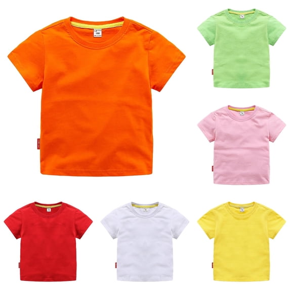 LUOGENLI 6 Pack Boys and Girls' Classic Fit Crewneck T Shirt | Organic Cotton Soft Pack Short Sleeve Basic Toddlers and Kids Cute Tops for Boys 8-9 130