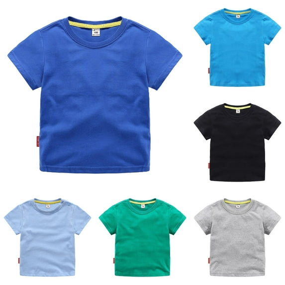 LUOGENLI 6 Pack Boys and Girls' Classic Fit Crewneck T Shirt | Organic Cotton Soft Pack Short Sleeve Basic Toddlers and Kids Shirts for Boys 10-12 90