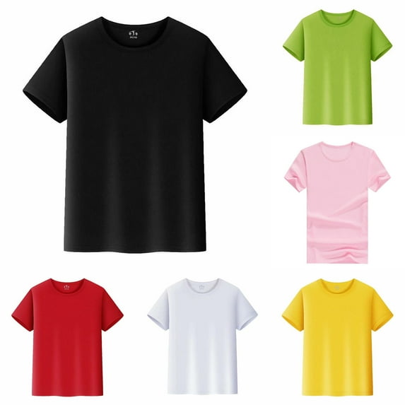 LUOGENLI 6 Pack Kids T Shirts Short Sleeve Plain Top Tees Boy & Girl Unisex Toddler Children Crew Neck T Shirt Boys Summer Tops Size 6-7 S