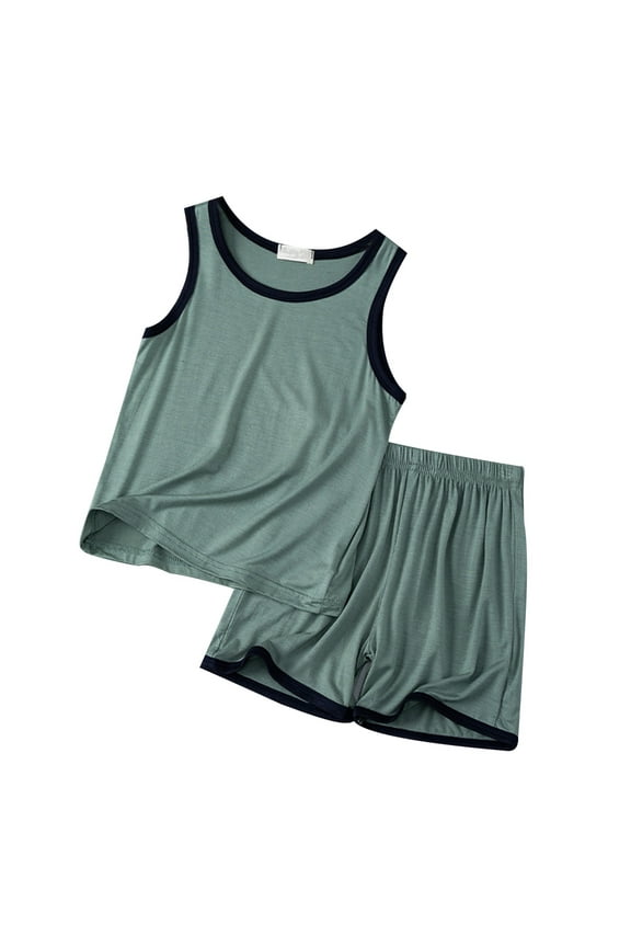 Autumn 4th of July Outfits for Toddler Boy 4T Children's Summer Vest Shorts Set Loose Boys and Girls Thin Sleeveless Pajamas Round Neck Children's Home Wear 18-24 Months