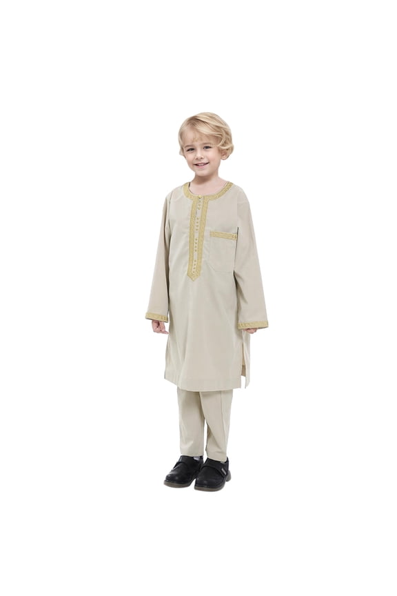 Autumn Baptism Outfits for Boys Size 7 Shorts Boys Round Long Sleeves Robe Suit Ational Middle Teenage Boys Embroidered Robe Suit Arab Children's Wear out Wear 9-10 Years