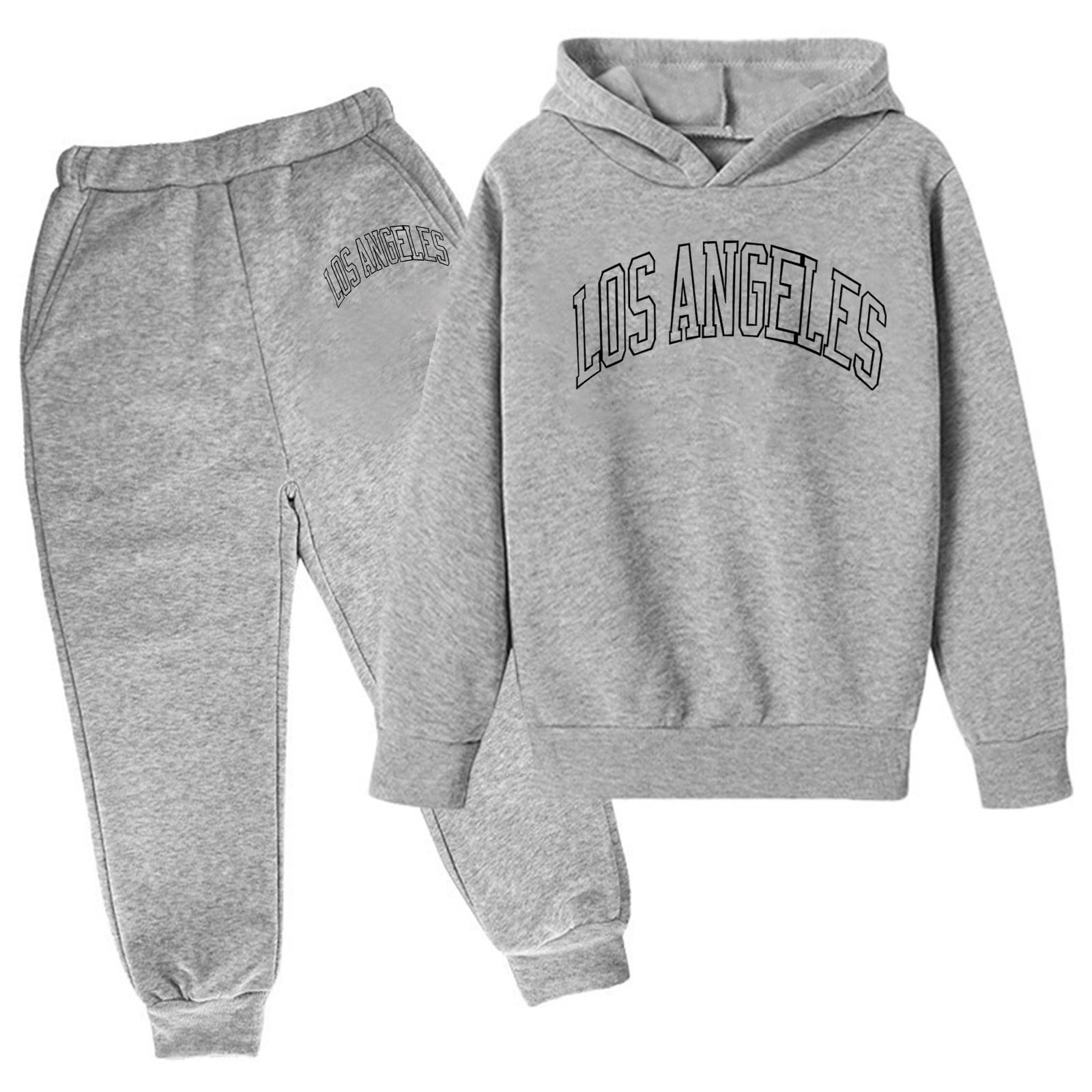 LUOGENLI Baby Boy Outfits 3-6 Months Organic Cotton Autumn and Winter Children's Hoodie Pullover Set Popular Printed Hoodie Set on Underwear Casual Letter Printed Long Sleeve Grey 11-12 Years