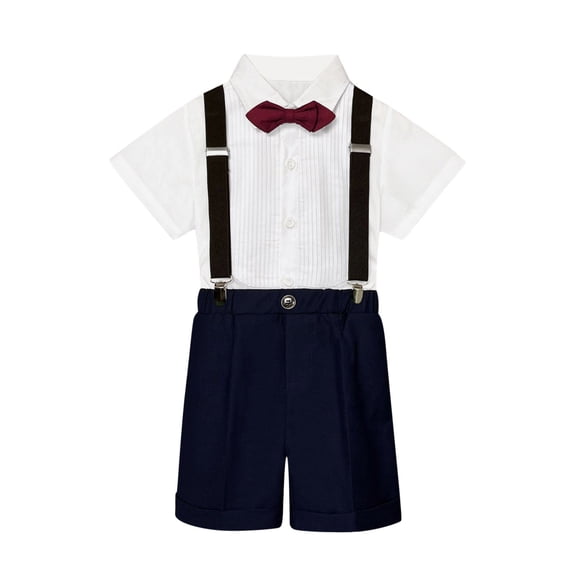 LUOGENLI Baby Boy Pants 3-6 Months Beige Kids Boys Summer British Style Short Sleeved Shirt Suspenders Shorts Bow Tie 4Pc Children Performance Suit Baby Boy Pants 0-3 Months Red 4-5 Years