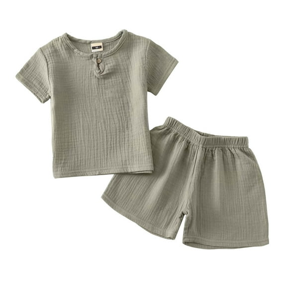 LUOGENLI Baby Boy Pants Black Summer Short Sleeve Set for Baby Boys and Girls Children's Cute Cotton and Linen Button Short Sleeve T Shirt Shorts Thin Set 12-18 Months