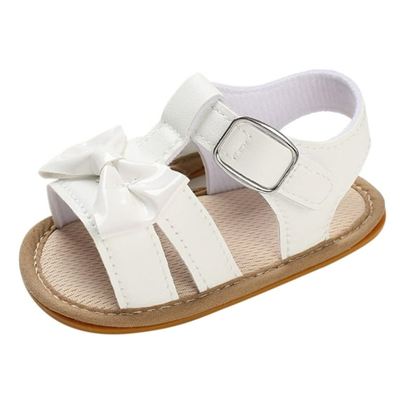 LUOGENLI Baby Sandals Size 6 Boy Spring and Summer Children Toddler Shoes Boys and Girls Sandals Flat Bottom Light Buckle Open Toe Comfortable Cute Bow White Baby Sandals Girl 6-12 Months 12