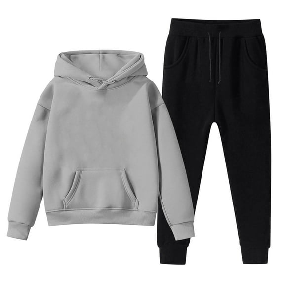 LUOGENLI Back to School Outfits for Girls 10-12 Kids Hoodie Sweatshirt and Sweatpants Solid Color Pullover Hoodie Set Tracksuit 2 Piece Outfits Dance Outfits for Girls 5-6 Grey 110