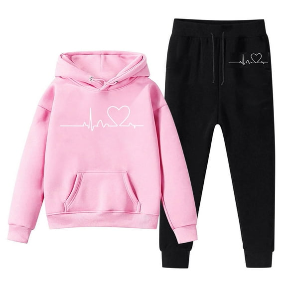 LUOGENLI Back to School Outfits for Girls 12-14 Sweatshirt Girls Kids Boys Kids Hooded Tracksuit Unisex Two Piece Outfits Hoodie Sweatshirt Sweatpants Set Cute Outfits for Girls 14-16 4-5 Years