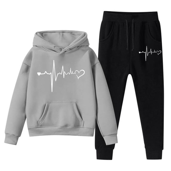 LUOGENLI Back to School Outfits for Girls 4Th Grade Sweatshirt Girls Kids Boys Kids Hooded Tracksuit Unisex Two Piece Outfits Hoodie Sweatshirt Sweatpants Set Outfits for Girls 12-14 Grey 7-8 Years