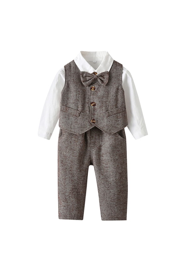 Baptism Outfits for Boy Size 7 Kids Toddler Baby Boys Autumn Winter Gentlemen Cotton Shirt Vest Long Sleeve Pants Set Clothes Baptism Outfits for Boy Summer 6-7 Years