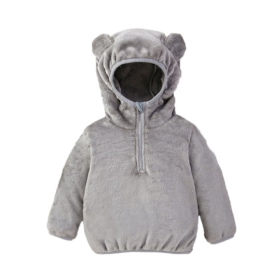LUOGENLI Boys Hoodies Size 14-16 Zip up Girls Hoodies & Sweatshirts Winter Warm Flannel Bear Ears Hooded Jacket Soft Long Sleeve Outerwear for Toddler Kids Casual Outfit Grey Size 2-3Years
