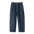 thumbnail image 1 of LUOGENLI Boys Jeans Size 10 Boys Straight Leg Cargo Pants with Wide Legs Made of Denim Pants Boys Jeans Size 16 Relaxed Fit Blue 15-16 Years, 1 of 8