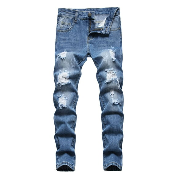 LUOGENLI Boys Jeans Size 12 Relaxed Fit Boy's Skinny Fit Ripped Distressed Fashion Kids Denim Jeans Pants Boys Jeans Size 12 Bootcut Dark Blue 14-16 Years