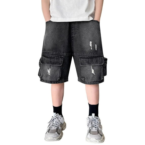 LUOGENLI Boys Jeans Size 16 Black Boys Cargo Denim Shorts for Kids Comfortable Casual Summer Outdoor Play Durable Pocket Workwear Jeans Shorts for School and Daily Wear Blue 11-12 Years
