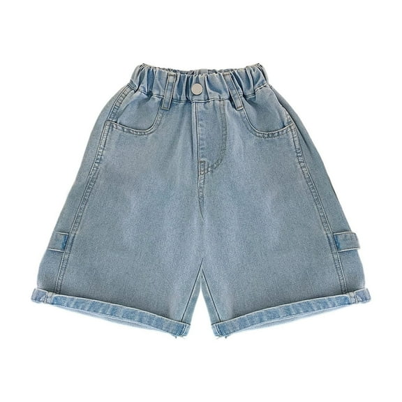 LUOGENLI Boys Jeans Size 18 Slim Summer Children's Boys' and Girls' Loose Waistband Pocket Design Casual Five Pocket Jeans and Denim Mid Length Pants Boys Jeans Size 10 Slim Light Blue 11-12 Years