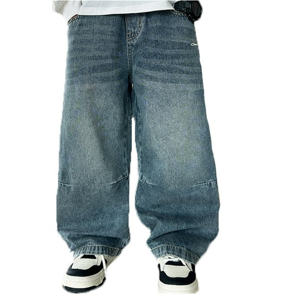 LUOGENLI Boys Jeans Size 5 Bootcut Boy's Casual Straight Leg Jeans Loose Denim Pants with Pockets Boys Jeans Shorts Size 10-12 Blue 7-8 Years