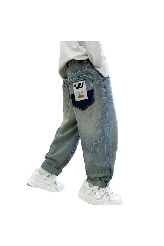 Boys Jeans Size 5 Boys' Baggy Jeans Straight Leg Jeans with Pockets Elastic Waist Distressed Ripped Denim Pants with Holes Boys Jeans Size 16 Slim Fit Blue 5-6 Years