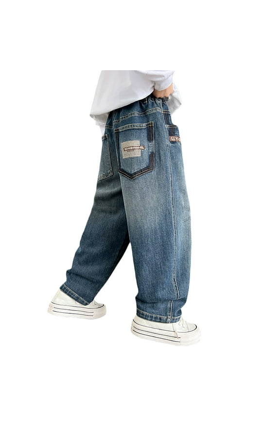 Boys Jeans Size 7-8 Boys Cargo Trousers Fully Elastic Waist Trousers for Children Regular Fit Age 4 12 Years Boys Jeans Size 18 Regular Blue-a Size 11-12 Years