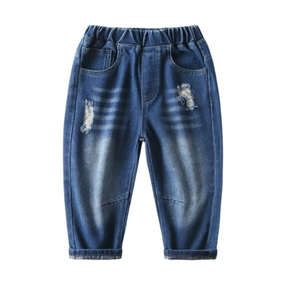 LUOGENLI Boys Jeans Size 7 Boys Casual Elastic Waist Jeans for Toddlers 1 8 Years Comfortable Loose Fit Pure Color Pants Outdoor Play Daily Wear Spring Summer Dark Blue 7-8 Years