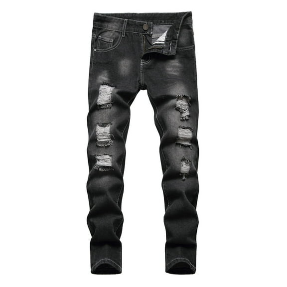 LUOGENLI Boys Jeans Size 7 Boys' Jeans Summer Trousers Boys Jeans Casual Trousers with Pocket Baggy Pants Vintage Outdoor Hop Streetwear Work Trousers Children Black 14-16 Years