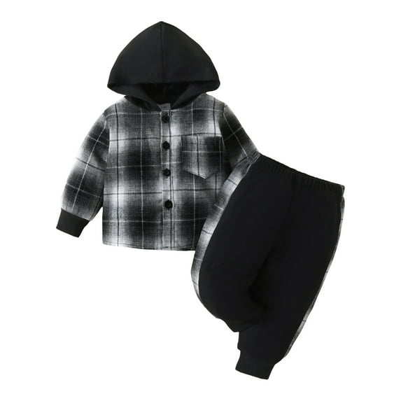 LUOGENLI Boys Outfits 2T Summer Toddler Boys Girls Long Sleeve Plaid Prints T Shirt Hooded Tops Pants Outfits Boys Suits Size 8 Slim Outfits For Boys 5T 18-24 Months