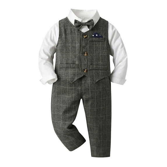 LUOGENLI Boys Outfits Size 10-12 Youth Sets Pants Toddler Boys Long Sleeve Shirt Plaid Shirt Tops Pants Coat With Tie 4Pcs Child Kids Gentleman Outfits Boys Suits Size 12 Black 5-6 Years