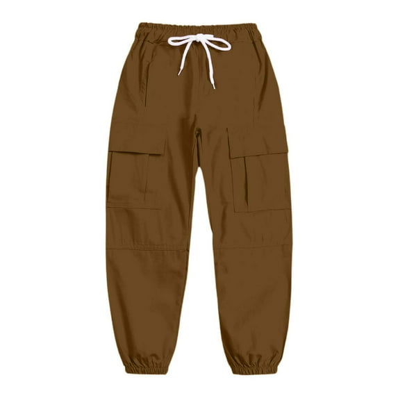 LUOGENLI Boys Pants 4T with Adjustable Waist Boys Kids Summer Casual Cargo Pants Solid Color Comfortable Loose Sweatpants Trousers for Sports Activewear Boys Pants Size 12 Long Coffee E