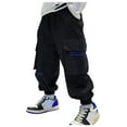 thumbnail image 1 of LUOGENLI Boys Pants Size 12 Months Boys Kids Casual Cargo Pants Solid Color Loose Sweatpants Trousers for Sports Activewear Boys Pants Size 14-16 Boys Pants Size 14-16 Jeans Black 9-10 Years, 1 of 9