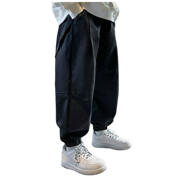 LUOGENLI Boys Pants Size 14-16 Tall/Long Slim Boys Kids Personality Casual Cargo Pants Solid Color Loose Sweatpants Trousers for Sports Activewear Boys Pants Size 5 Slim Black 7-8 Years