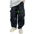 thumbnail image 1 of LUOGENLI Boys Pants Size 6 Joggers Boys Kids Summer Casual Cargo Pants Solid Color Fashion Loose Sweatpants Trousers for Sports Activewear Boys Pants Size 6-7 Youth Small Black 4-5 Years, 1 of 9