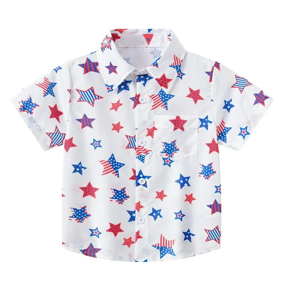 LUOGENLI Boys Shirts Size 12 Long Sleeve Toddler Boys Girls Short Sleeve Summer Casual Star Striped Prints Gentleman Tops Beach Holiday Shirts T Shirt Teen Boys Shirts Size 14-16 White 2-3 Years