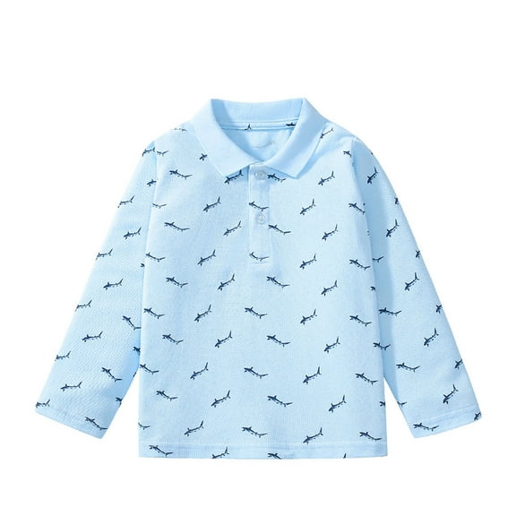 LUOGENLI Boys Shirts Size 5-7 Kids Boys Autumn Winter Cartoon Shar K Long Sleeve Crew Neck T Shirt Tops Children's Clothing Boys Shirts Size 7-8 Youth Light Blue 1-2 Years